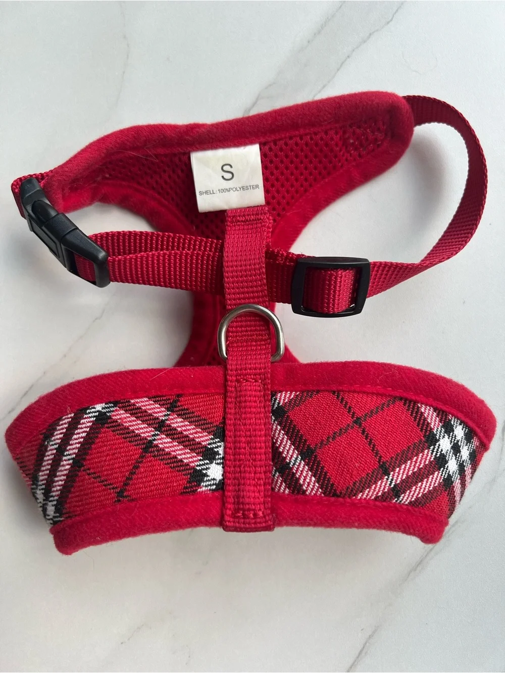 Red Plaid Padded Pet Harness and Leash Size S